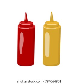 Bottle Of Mustard And Ketchup Cartoon Vector Illustration