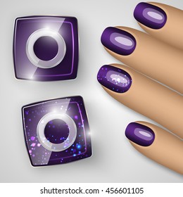 Bottle of nail polish and nails. Vector illustration