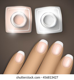 Bottle of nail polish and nails. Vector illustration