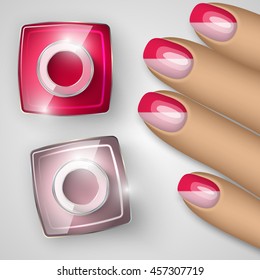 Bottle of nail polish and nails. Vector illustration