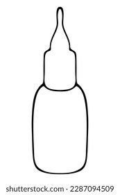 A bottle of nasal spray. Nasal drops. Medication for relieving congestion. Vector illustration. Space for text. Outline on an isolated background. Doodle style. Medical subject. Sketch.