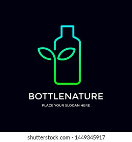 Bottle nature vector logo template. Design with leaf symbol.