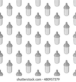 Bottle with nipple seamless pattern on white background. Child care design vector illustration