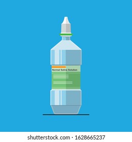 Bottle Of Normal Saline Solution Vector Flat Design.