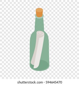 Bottle with note isometric icon 3d on a transparent background vector illustration