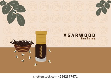 Bottle of oil agarwood perfume Popular with Muslims background  vector illustration