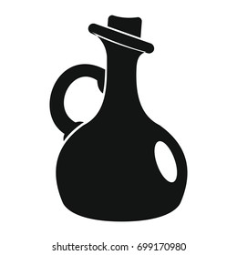 Bottle of olive oil in black simple silhouette style icons vector illustration for design and web isolated on white background. Bottle of olive oil vector object for labels, advertising