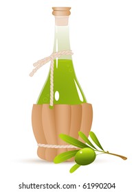 bottle with olive oil and olive branch