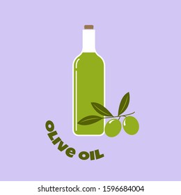 Bottle with olive oil and olive branch isolated on light background. Vector illustration