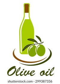 bottle with olive oil and olive branch on white background
