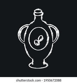 Bottle with olive oil chalk icon. Mediterranean cuisine. Thin line customizable illustration. Contour symbol. Vector isolated outline drawing. 