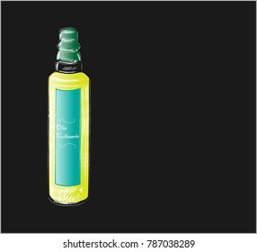 Bottle of olive oil in color chalk on a blackboard.