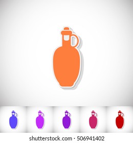 Bottle olive oil. Flat sticker with shadow on white background. Vector illustration