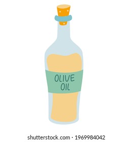 Bottle of olive oil icon. Bottle for cooking. Flat cartoon vector illustration of olive oil bottle for web.