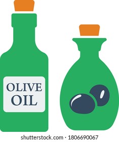 Botella De Icono De Aceite De Oliva. Diseño de color plano. Ilustración vectorial.