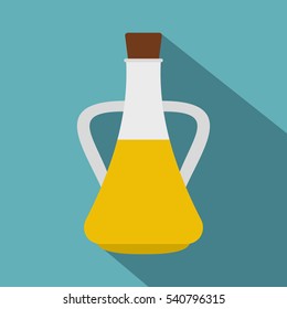 Bottle with olive oil icon. Flat illustration of bottle with olive oil vector icon for web