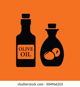 Bottle of olive oil icon. Orange background with black. Vector illustration.