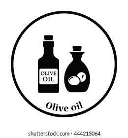 Bottle of olive oil icon. Thin circle design. Vector illustration.