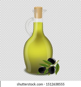 Bottle Of Olive Oil Isolated Transparent Background With Gradient Mesh, Vector Illustration