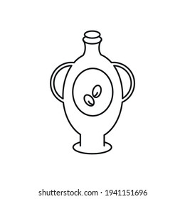 Bottle with olive oil linear icon. Vegetarian food. Mediterranean cuisine. Thin line customizable illustration. Contour symbol. Vector isolated outline drawing. Editable stroke