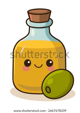 A bottle of olive oil with an olive next to it, representing natural and healthy products.