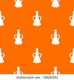 Bottle with olive oil pattern repeat seamless in orange color for any design. Vector geometric illustration