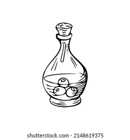 Bottle with olive oil thin black lines on a white background - Vector illustration