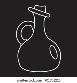 Bottle of olive oil in thin line style icon vector illustration for design and web isolated on black background. Bottle of olive oil vector object for labels