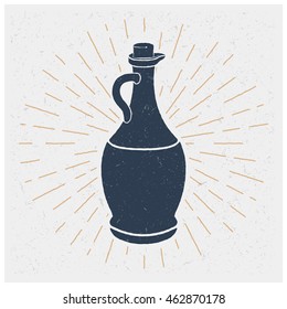 Bottle of olive oil. Vector illustration. Vintage style.