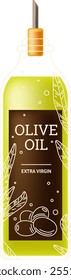 A bottle of olive oil with a wooden stick in it