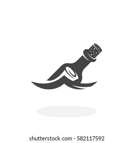 Bottle on the wave icon isolated on white background. Message in a bottle floating in the water vector logo. Flat design style. Modern vector pictogram for web graphics - stock vector