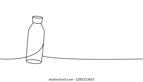 Bottle one line continuous drawing. Empty glass or plastic bottle continuous one line illustration. Vector linear illustration.