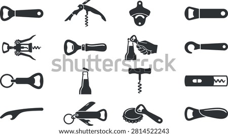 Bottle Opener Corkscrew Silhouette Icon Collection