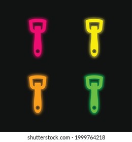 Bottle Opener four color glowing neon vector icon