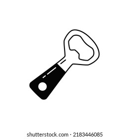 Bottle opener icon in black flat glyph, filled style isolated on white background