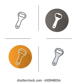 Bottle opener icon. Flat design, linear and color styles. Isolated vector illustrations