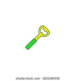 Bottle opener icon. Kitchen and utensil icon. simple, flat, color, outline, yellow, green.