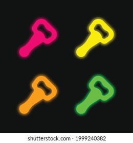 Bottle Opener Tool four color glowing neon vector icon