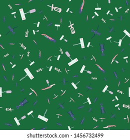 Bottle openers on green background seamless pattern. Vector.