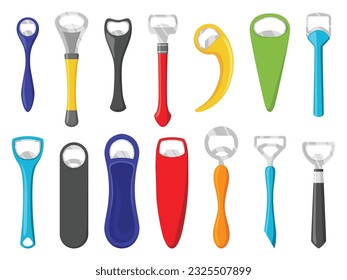 Abridores de botellas. Juego de iconos de dibujos animados. Herramienta para abrir aislado en fondo blanco. Señales de estilo plano