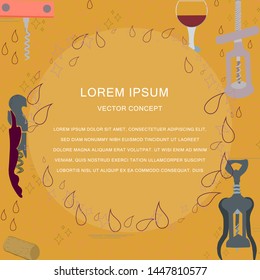 Bottle openers wine glass template for copy space. Poster, banner, print design element. Vector illustration.