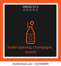bottle opening, champagne, uncork vector icon
