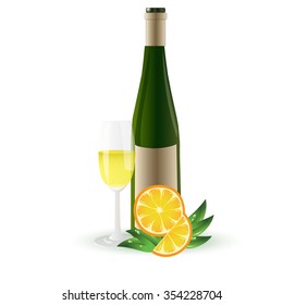 bottle and orange on a white background