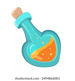 Bottle with orange poison in flat vector style isolated on white background. Witch's potion, Halloween items in simple style for typography design
