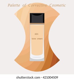 bottle and the original pallet foundation for skin isolated modern creative art illustration light background logo for cosmetic shop of salon