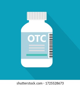 Bottle With OTC Over The Counter Drugs - Vector Illustration