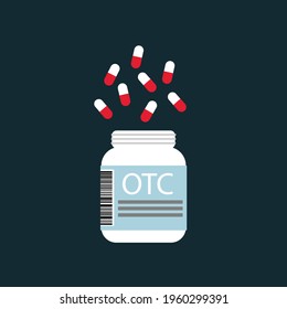 bottle with OTC Over The Counter drugs - vector illustration