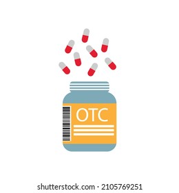 bottle with OTC Over The Counter drugs - vector illustration