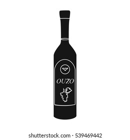 Bottle of ouzo icon in black style isolated on white background. Greece symbol stock vector illustration.