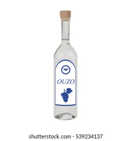 Bottle of ouzo icon in cartoon style isolated on white background. Greece symbol stock vector illustration.